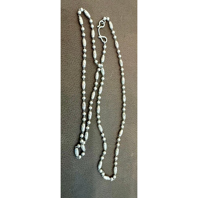 2020s Bead & Ball Station Chain Necklace in Platinum, 17 Inch, 9.3 Gm For Sale - Image 5 of 8