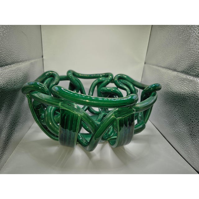 Green Postmodern Green Ceramic Braided Woven Abstract Centerpiece Bowl For Sale - Image 8 of 11