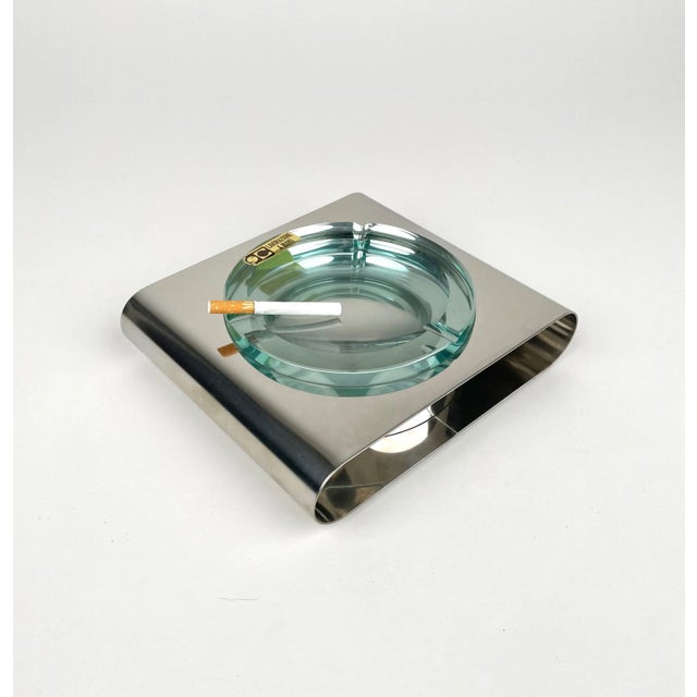 Ashtray in Steel and Green Glass from Sena Cristal, Italy, 1970s For Sale - Image 12 of 15