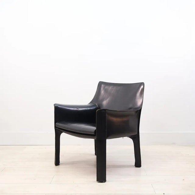 1980s Cab 414 Chair in Black Stitched Leather attributed to Mario Bellini for Cassina, 1980s For Sale - Image 5 of 10