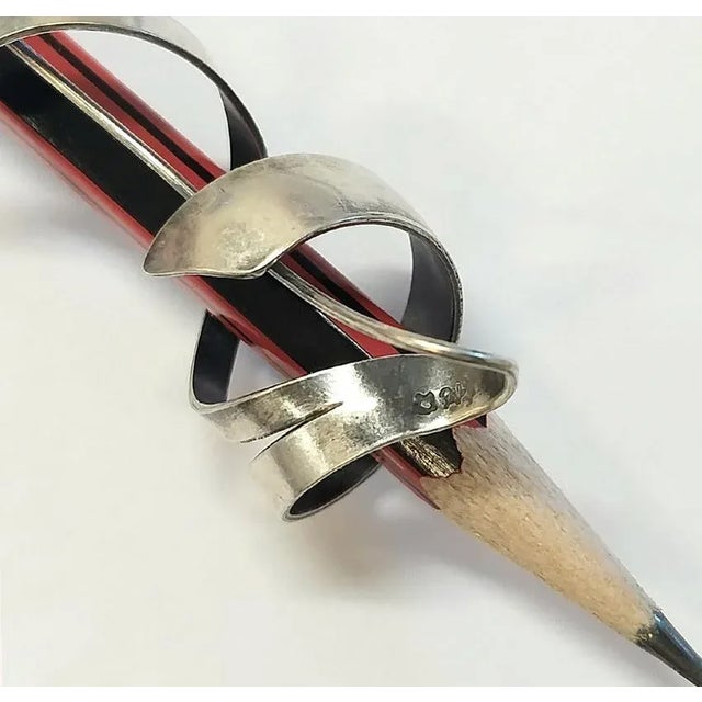 1980s Silver Swirls, American Modernist Silver Earrings, Gerhard Herbst Studio 2-Pieces For Sale - Image 5 of 6