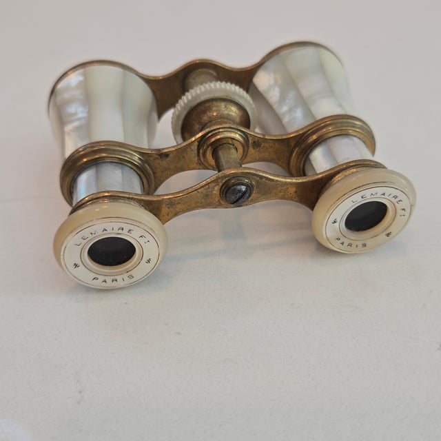 Traditional Antique LeMaire Fi Paris Mother-of-Pearl & Brass Opera Glasses, 1904 Monogrammed For Sale - Image 3 of 12