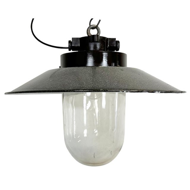 Industrial Grey Enamel Factory Hanging Lamp, 1960s For Sale - Image 14 of 14