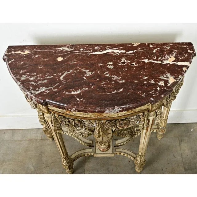 French French 19th Century Louis XVI Style Carved Demilune Console For Sale - Image 3 of 12