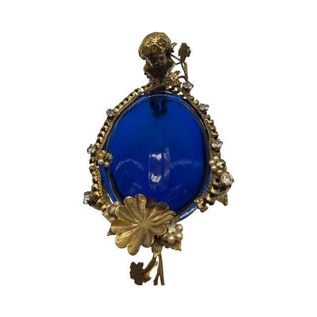 Early 20th Century Antique Cherub Cobalt Glass Gilt Metal Vanity Dish For Sale - Image 5 of 15