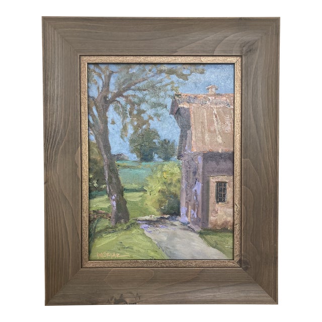 Contemporary Landscape Framed Oil Painting of an Impressionist Barn Chairish