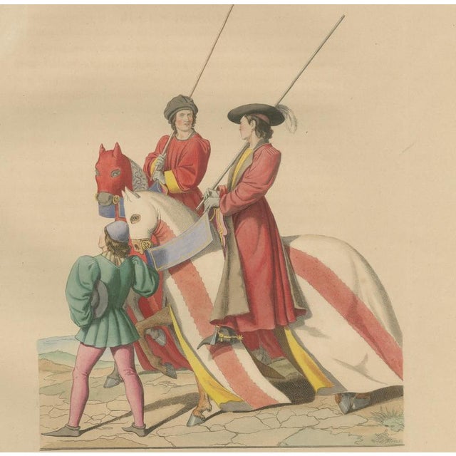 Paul Mercuri, Medieval Italian Equestrian Figures & Tournament Judges Bonnard, 1860, Paper, Framed, Set of 3 For Sale - Image 6 of 11