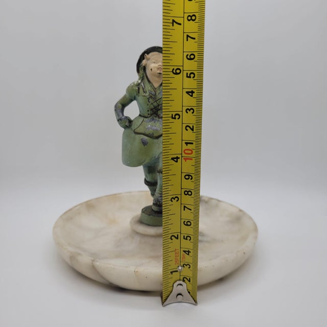 Green Vintage Art Deco j.b. Hirsch Cold Painted Spelter Figure on Marble Tray Dish For Sale - Image 8 of 9