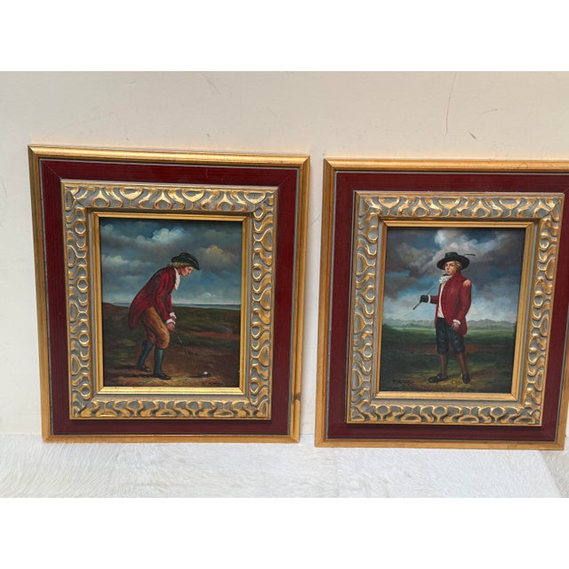Early 21st Century T. Kelly Golfer Oil on Canvas Portraits, Pair For Sale - Image 5 of 12