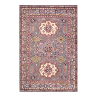 Tribal Kazak Gray/Light Blue Wool Rug - 8'4''x9'8'' For Sale