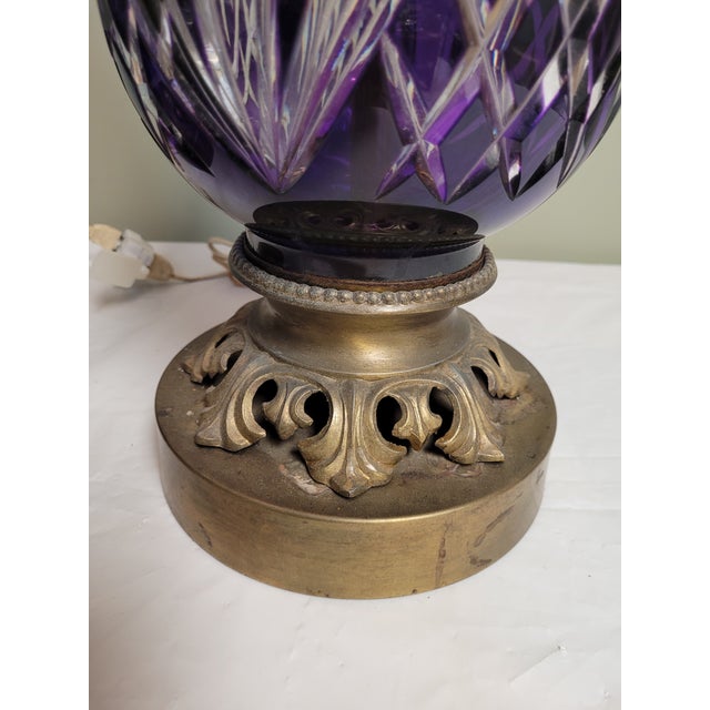 A Pair of 1940s Cut Crystal Amethyst Table Lamps For Sale In Philadelphia - Image 6 of 9