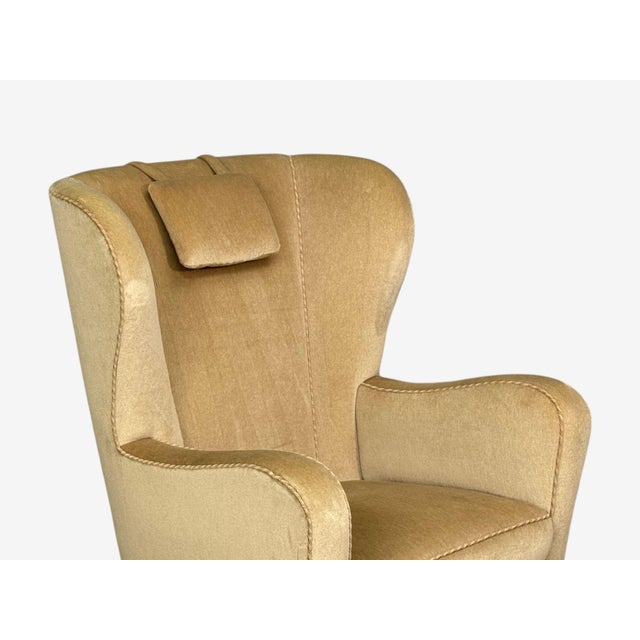 Wood Finnish Modern, Wingback Chairs, Beige Velvet, Wood, Finland, 1950s For Sale - Image 7 of 12