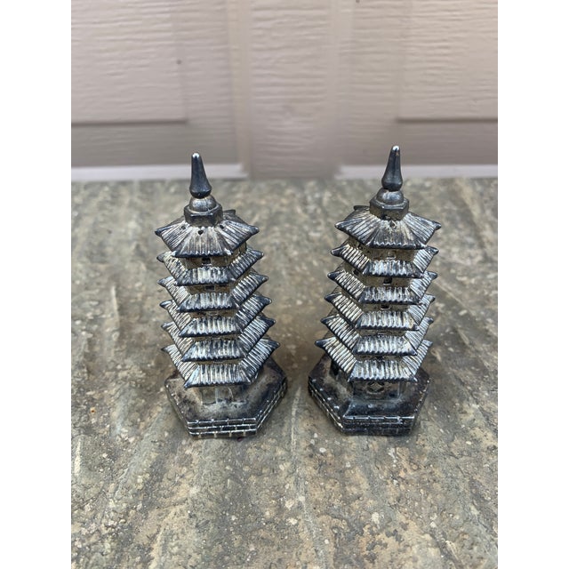1970s 1970s Silverplate Godinger Chinoiserie Pagoda Salt and Pepper Shakers For Sale - Image 5 of 7