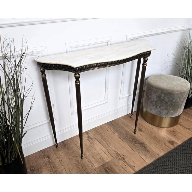 Metal Mid-Century Modern Italian Brass Console Table with White Marble Top, 1950s For Sale - Image 7 of 10
