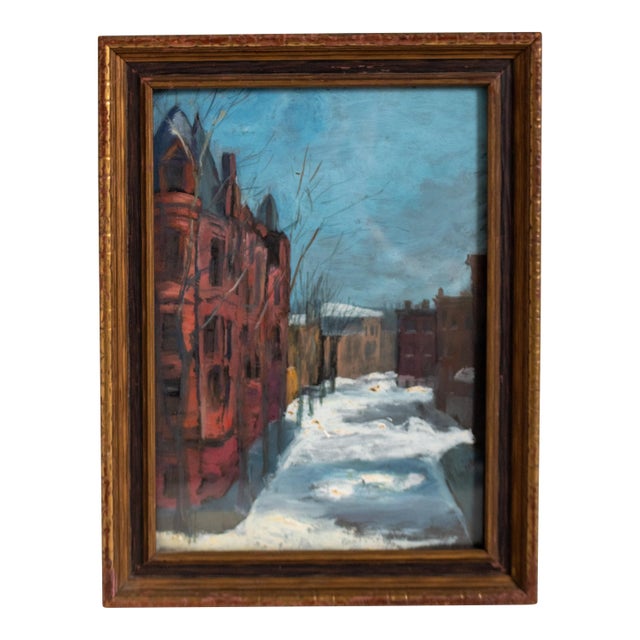 Early 1900's Baltimore Brownstone Street Scene Painting by Artist Lilian Giffen For Sale
