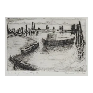 Vintage Mid 20th Century Etching Jamaica Bay New York