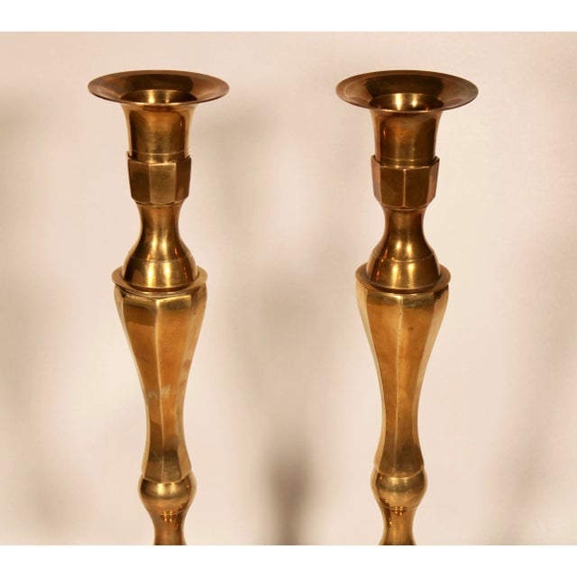 Art Deco Tall Vintage Industrial Modern Brass Candlesticks For Sale - Image 3 of 9