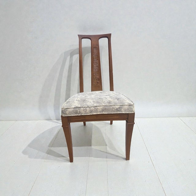 Brown Set of 6 1960s Triune Dining Chairs – Mid-Century Modern Walnut & Cane Attributed to Drexel For Sale - Image 8 of 12
