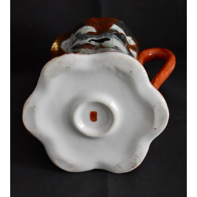 Red Antique Porcelain Pitcher Japanese Kutani Geisha Ware Hand Painted Gold Red Jug For Sale - Image 8 of 12