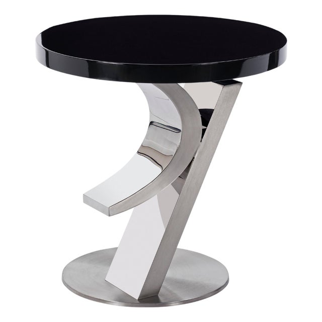 Modern Greg Sheres Style Stainless Steel and Lacquer End Table For Sale
