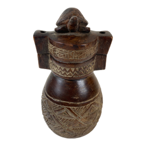 Vintage Carved Wooden Vessel With Turtle Finial – Tribal Style Decorative Object