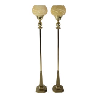 Classic Style Brass Torchère Lamps - A Pair For Sale