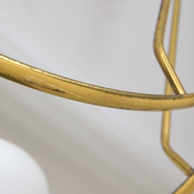 Metal Italian Brass + Opaline Glass Chandelier in the Manner of Stilnovo, 1950s For Sale - Image 7 of 12