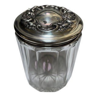 Antique 1920 Sterling Silver-Lidded Cut-Crystal Dresser Jar or Humidor For Sale