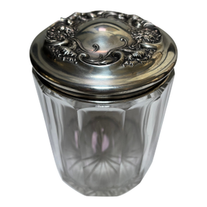 Antique 1920 Sterling Silver-Lidded Cut-Crystal Dresser Jar or Humidor