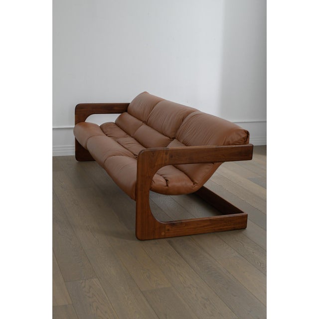 Lou Hodges Three-Seat Sling Sofa, Oak & Leather, Attributed to Lou Hodges 1970s For Sale - Image 4 of 7