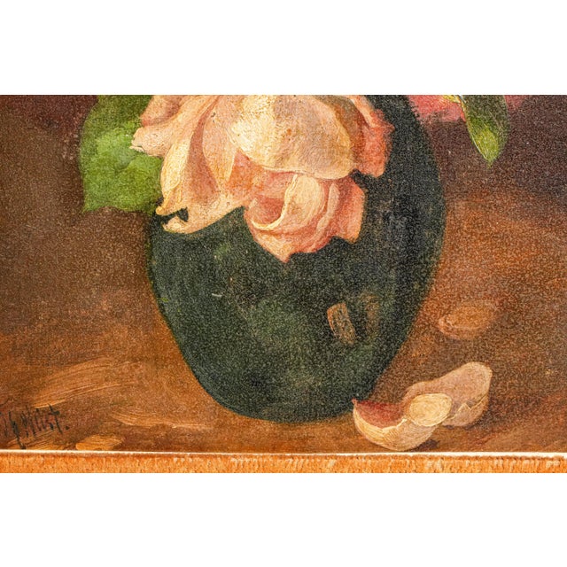 Paper Charming Mid Century Framed Vintage Roses Flower Still Life Home Wall Decor For Sale - Image 7 of 11