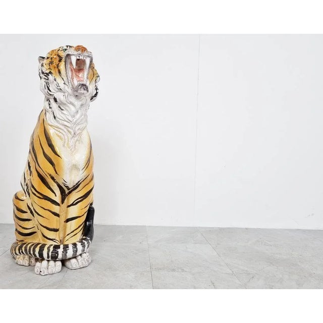 Ceramic Large Ceramic Hand Painted Tiger, Italy, 1970s For Sale - Image 7 of 9