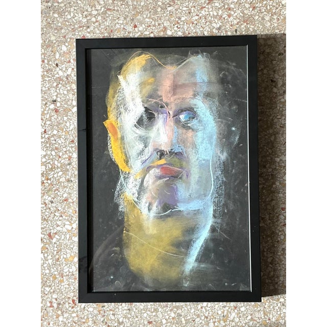 Vintage Abstract Portrait Oil Pastel Painting For Sale - Image 12 of 14