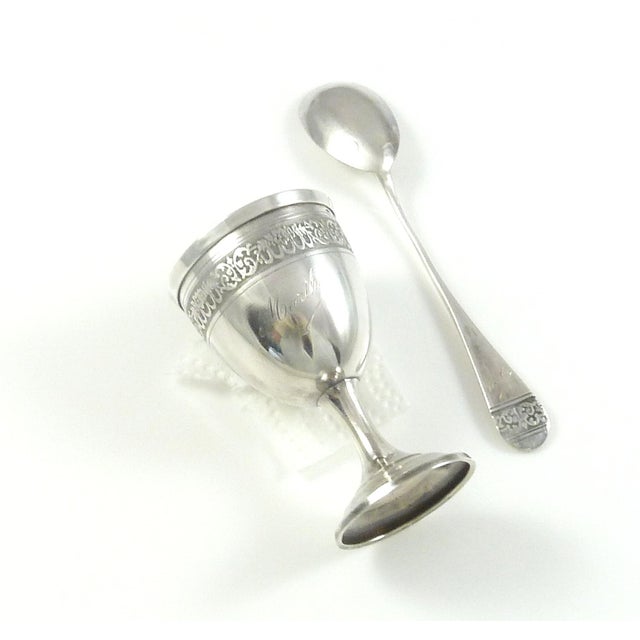 Antique French Sterling Silver Egg Cup & Spoon Set | Boxed Set | C 1900 For Sale - Image 9 of 12