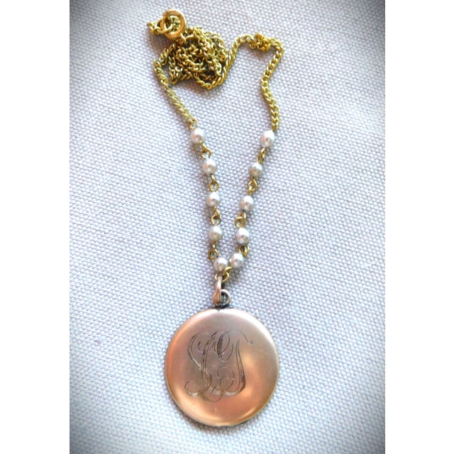 Antique 10k Gold Open Two Sided Locket, Vintage Gold and Pearl Bead Chain For Sale - Image 10 of 10