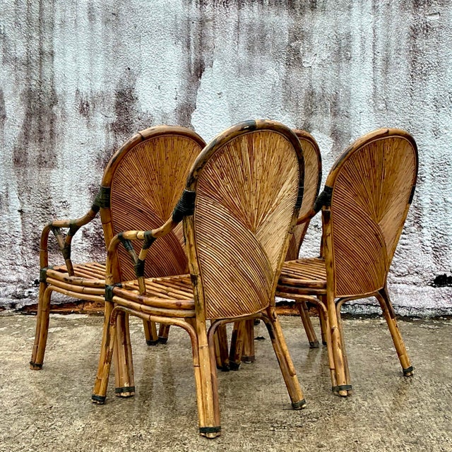 Vintage Coastal Arched Pencil Reed Dining Chairs - Set of 4 For Sale - Image 9 of 10