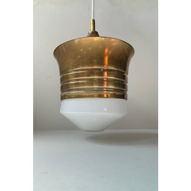 Scandinavian Art Deco Pendant Lamp in Brass and White Glass, 1930s For Sale - Image 11 of 11