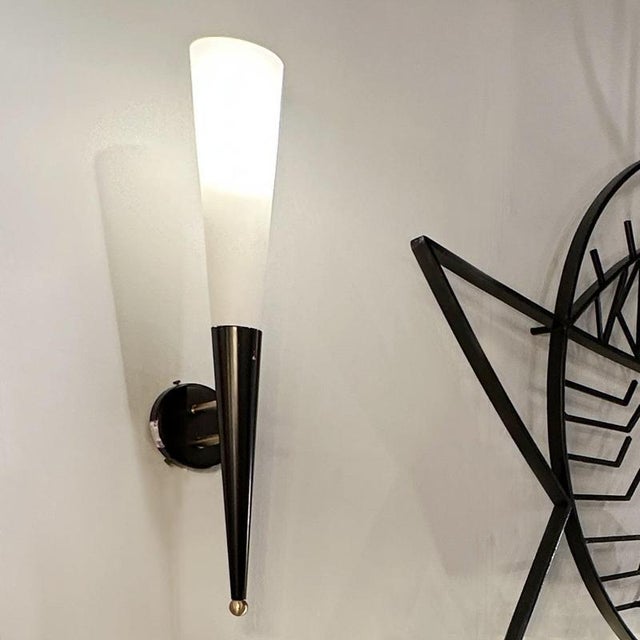 Opaline Glass and Metal Wall Lights, 1960s, Set of 2 For Sale - Image 6 of 10