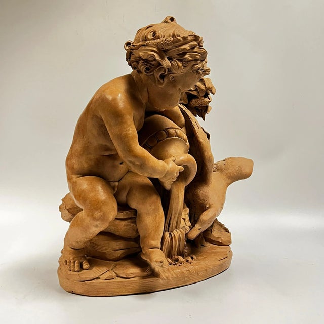 French 19 Century Putto with Swan Terracotta Sculpture in Manner of Clodion For Sale In New York - Image 6 of 11