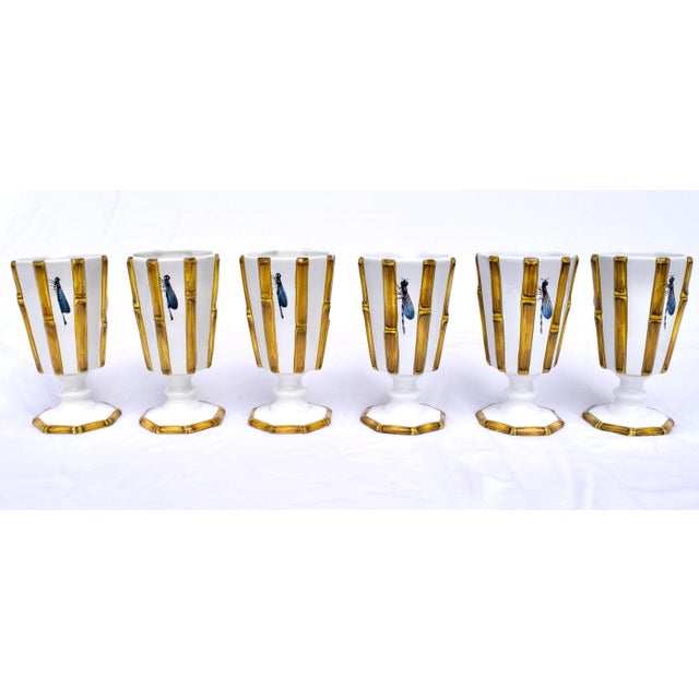Majolica Bamboo With Dragonflies Beverage Goblets S/11 For Sale - Image 4 of 13