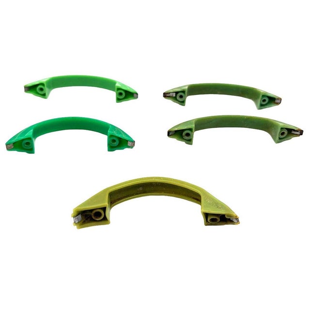 Art Deco Art Deco Various Green Bakelite Drawer Pulls W/ Chrome Strip, Set of 5 For Sale - Image 3 of 5