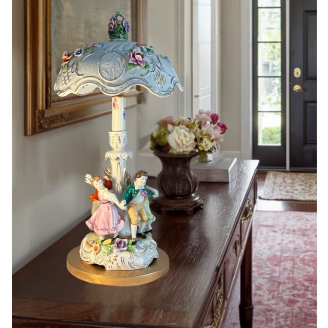 Von Schierholz Porcelain Ring Around the Rosie Children Table Lamp Floral Lithophane Shade For Sale In New York - Image 6 of 18