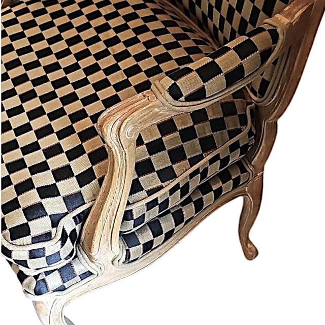1960’s Polychromed Beechwood Louis XV Checker Upholstered Fauteuil For Sale In Palm Springs - Image 6 of 17