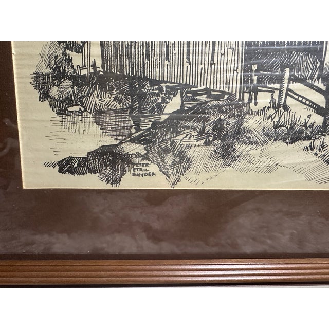 Mid-Century Modern 1970s Peter Etril Snyder Hand-Signed "West Montrose Covered Bridge" Ink-Style Landscape Lithograph For Sale - Image 3 of 4
