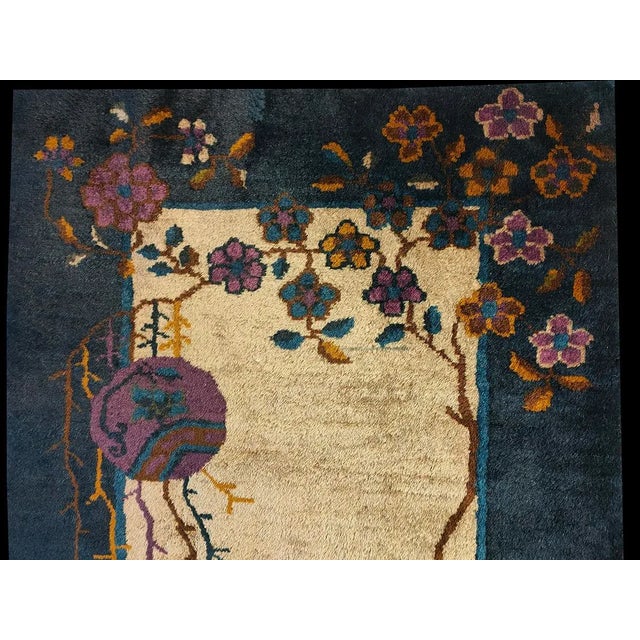 Excellent Tan Beige With Special Floral Design Antique Chinese Art Deco Rug For Sale - Image 4 of 8