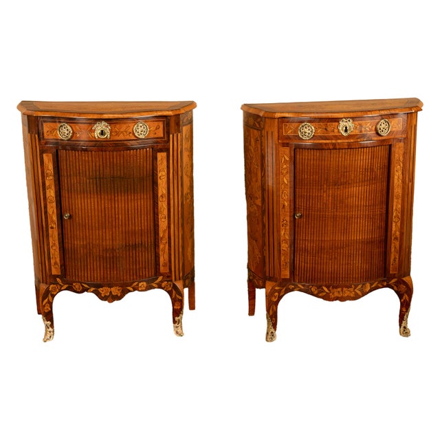 Pair Antique 18thC French Louis XV Inlaid Marquetry Ormolu Tambour Cabinets 1780 For Sale - Image 12 of 18