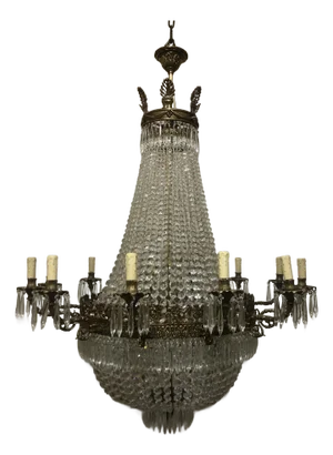 French Empire Bronze and Crystal Chandelier
