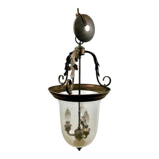 French Regency Style Bell Jar Pendant With Seeded Glass and Acanthus Leaf Bronze For Sale