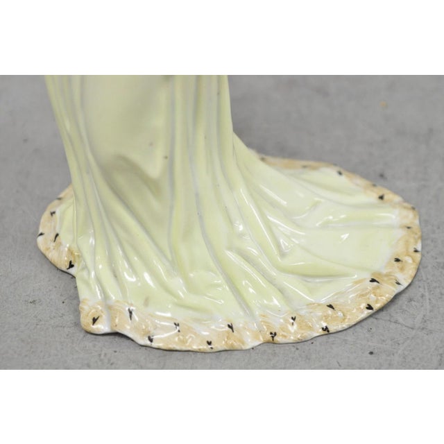 Green Antique Carl Thieme Potschappel German Dresden Porcelain Medieval Lady Figurine For Sale - Image 8 of 15