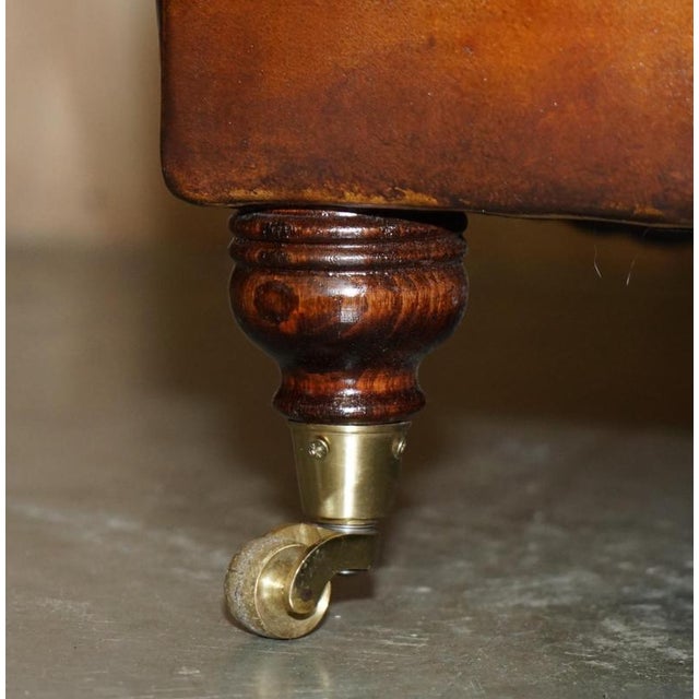 1 of 4 Hand Dyed Brown Leather Howards & Son Style Sofa Part of Suite For Sale - Image 14 of 18